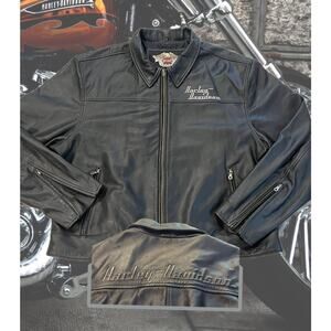 VTG Harley Davidson 3XL Leather Jacket EMBROIDERED Motorcycle Riding Gear LOGO!!